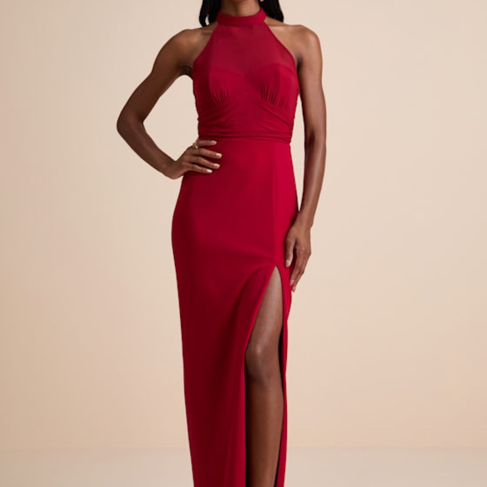 Lulus Baani Red Column Halter Maxi Dress - Size M
